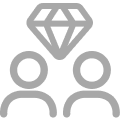 Icon representing premium service or team excellence with diamond and users.