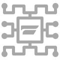 Minimalist circuit board or microchip icon in light gray.