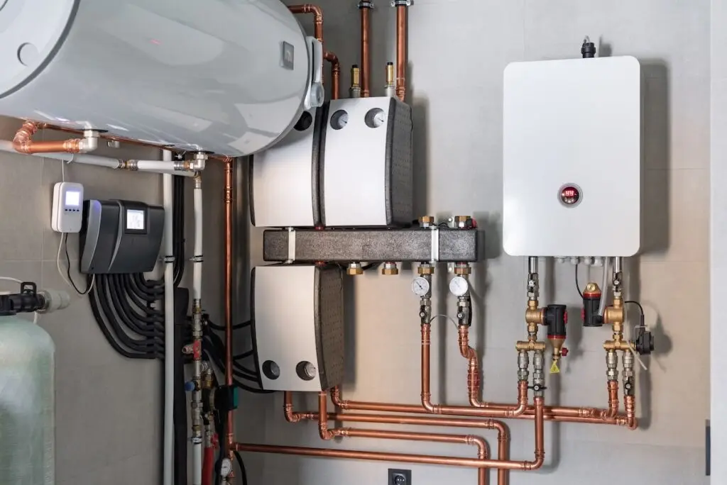 Residential water heater and exposed plumbing system
